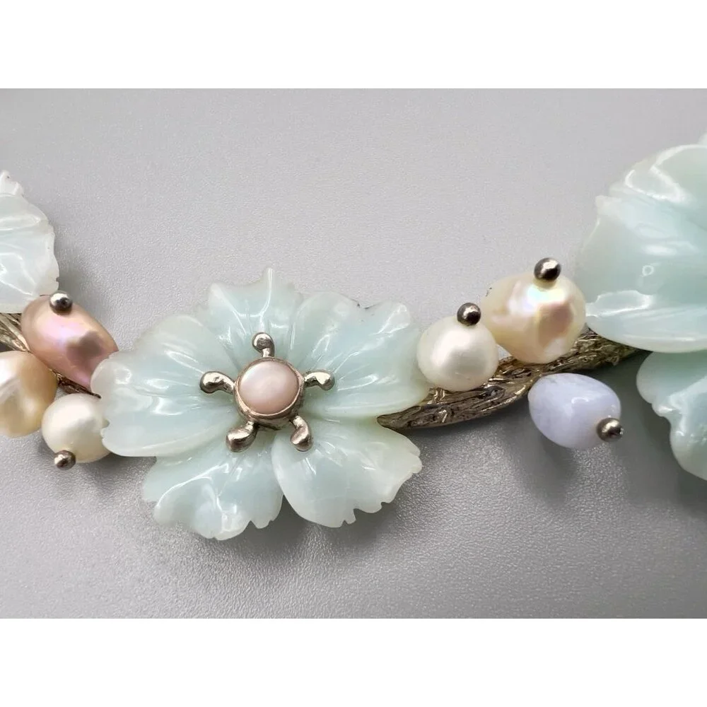 Whitney Kelly Sterling Silver Jade Flowers & Pearl Accents Necklace - Picture 4 of 14